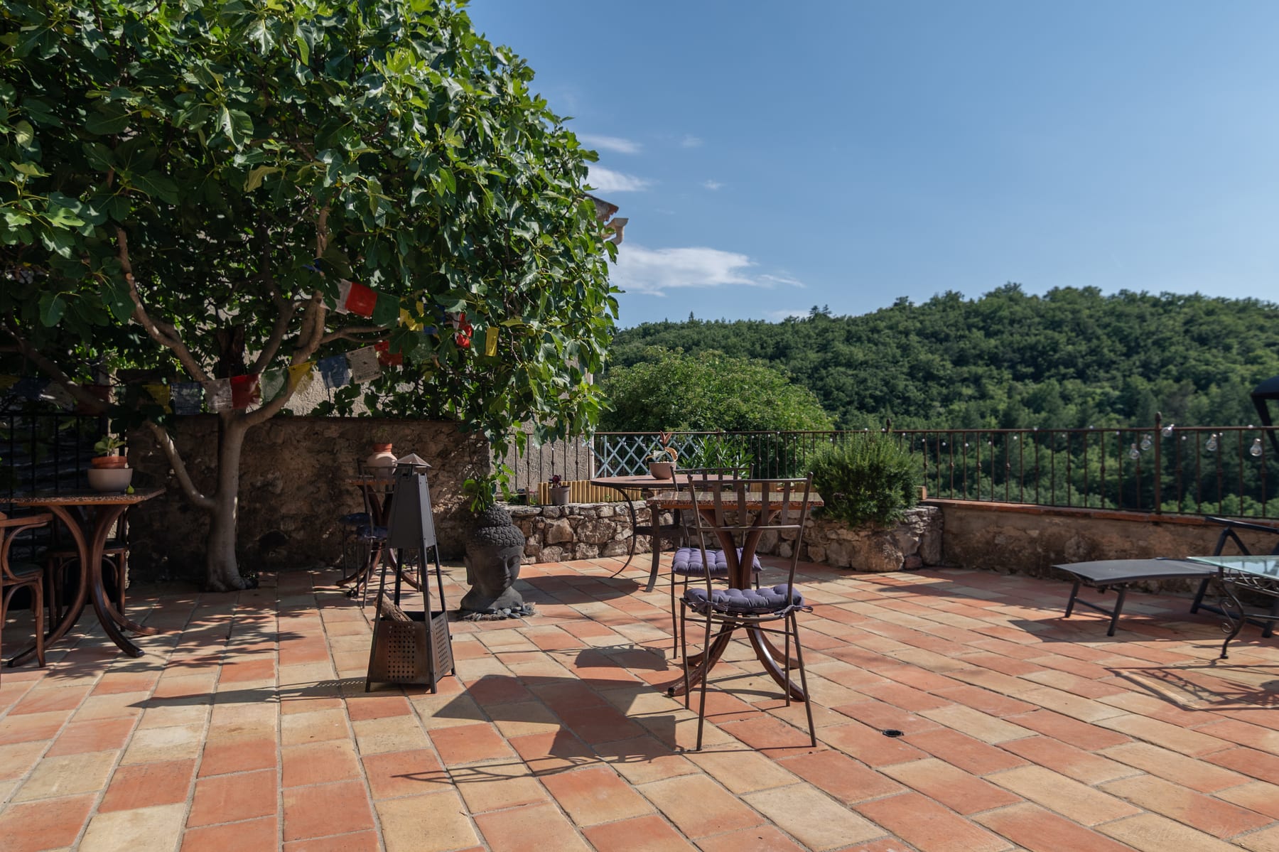 Terrasse avec vue sur la nature et les forêts provençales à Esparron-de-Pallières